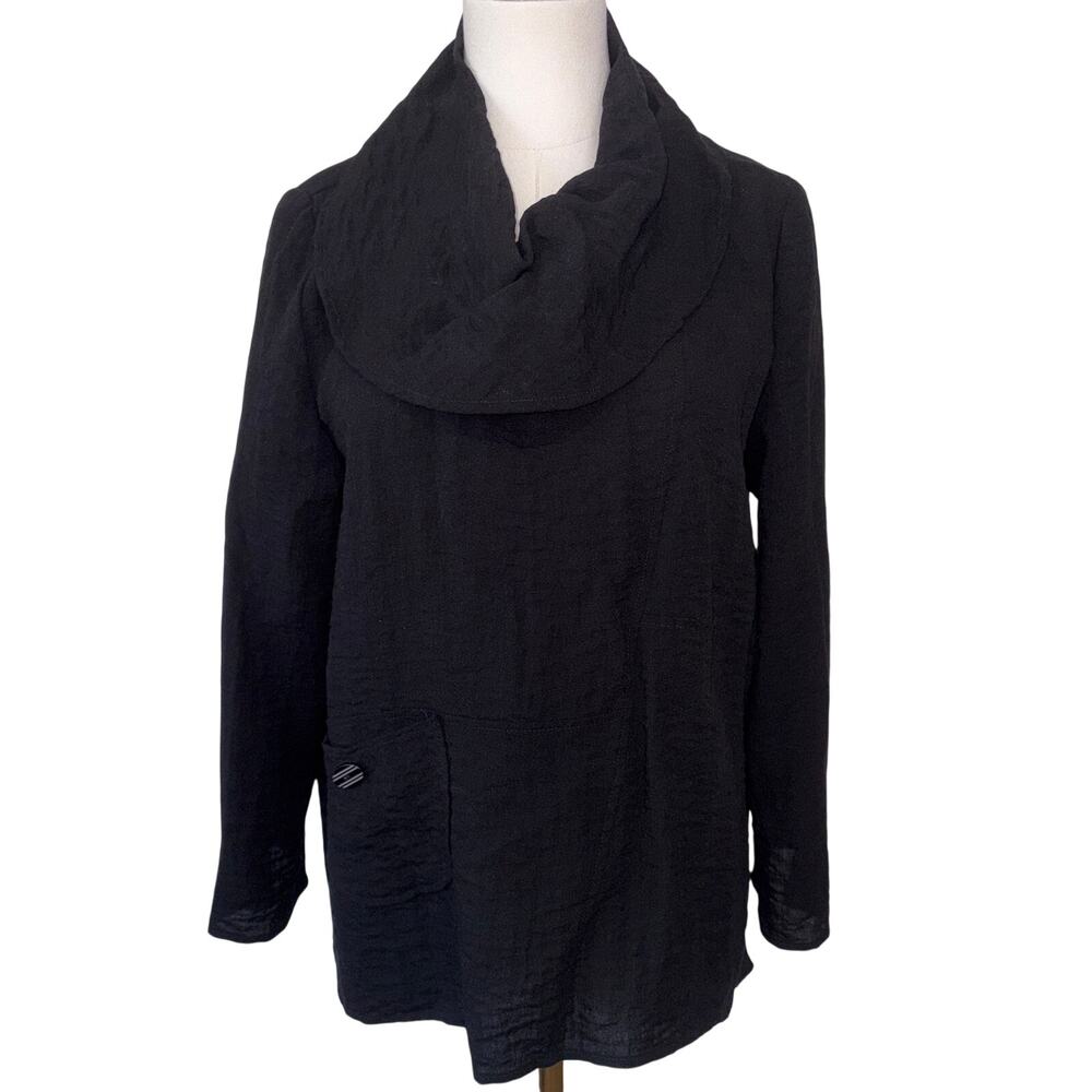 Habitat Clothes to Live In Black Crinkle Cowl Neck Blouse Lagenlook Size Small